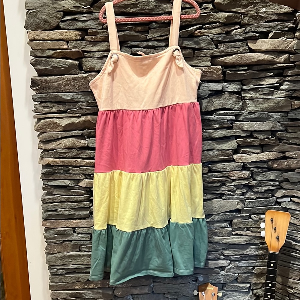 FabKids Cream and Pink Tiered Sundress Casual Sleeveless!